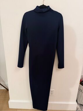 Zara Navy Long-Sleeve Turtleneck Midi Dress